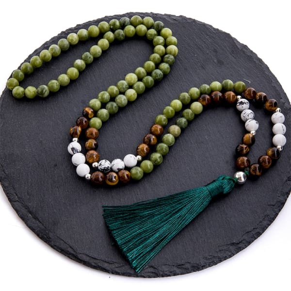 Collier de méditation en perles pierre tigre jaune howlite et jade du sud - N-S0052 - 40% réduction 1