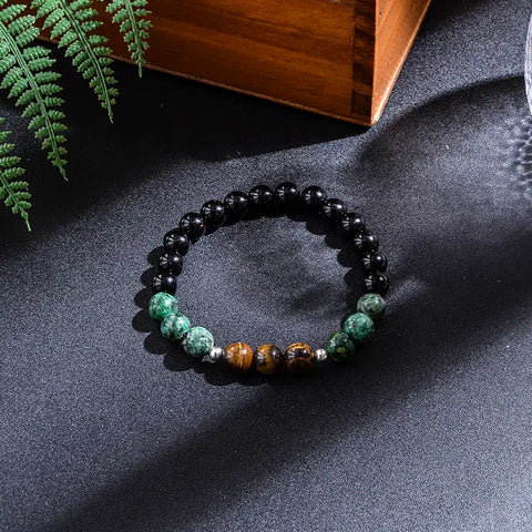 Ensemble collier et bracelet Japa Mala en Turquoise, d’Agate noire d’Oeil de Tigre