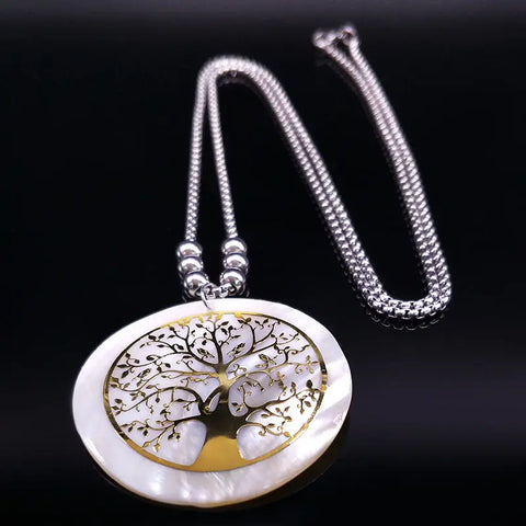 Collier arbre de vie Double couche perle dorée en acier inoxydable pour femmes
