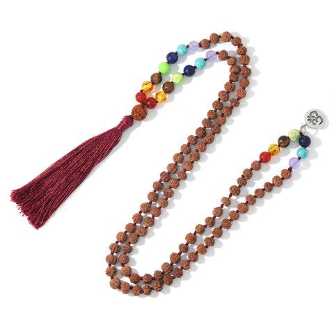 7 Chakra Rudraksha Beaded Necklace and Bracelet Set for Men Women