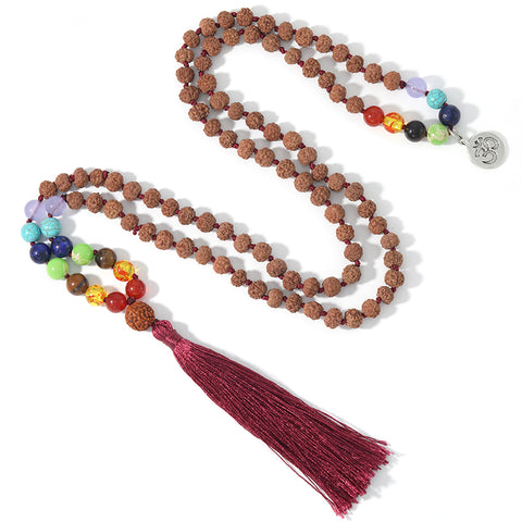 7 Chakra Rudraksha Beaded Necklace and Bracelet Set for Men Women