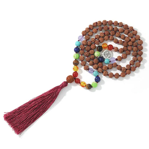 Ensemble collier et bracelet en perles de Rudraksha à 7 chakras pour hommes femmes