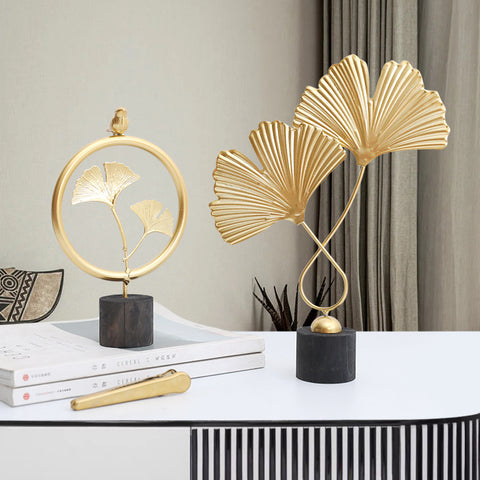 Lujosa decoración de hojas de ginkgo talladas - Oro para sala de estar