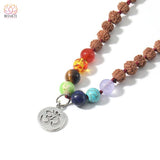 Ensemble collier et bracelet en perles de Rudraksha à 7 chakras pour hommes femmes - 8