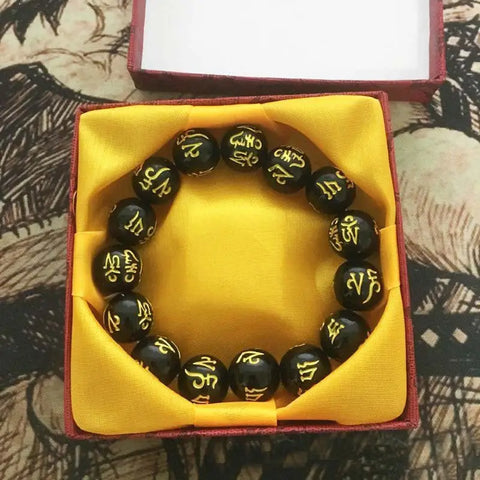 Bracelets mantra bouddhisme tibétain en obsidienne noire pour hommes et femmes