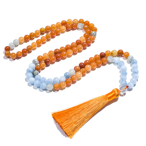 Mala 108 beads in red aventurine, aquamarine and labradorite for meditation yoga