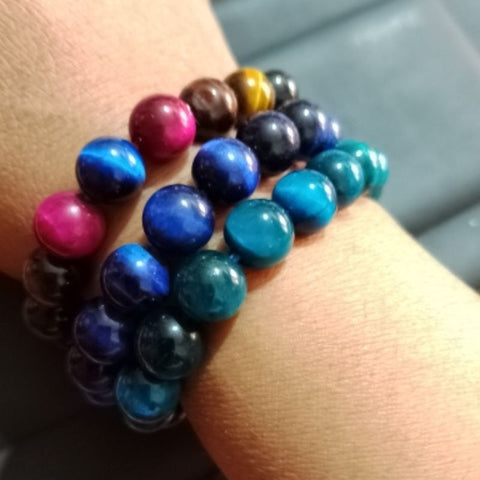 Blue tiger eye natural stone yoga bracelets - Bhakti Meditation
