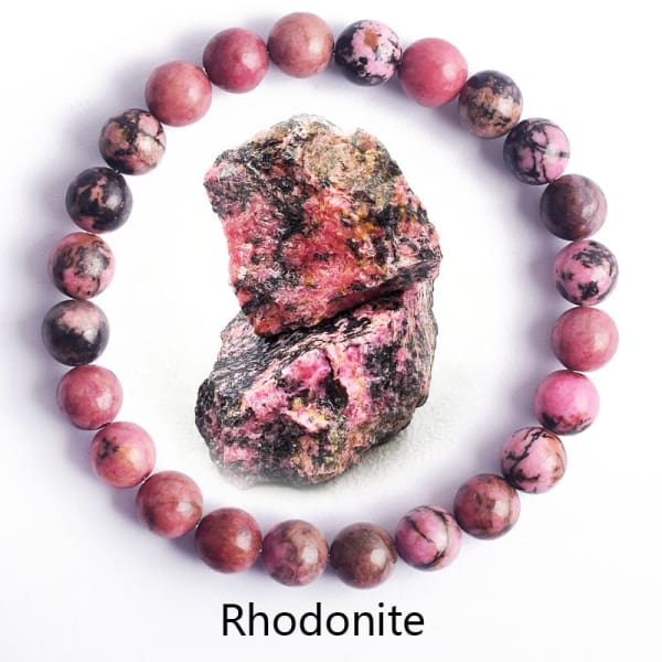 Bracelet Bohème Homme: Pierre Verte Naturelle & Chic - 16 Rhodonite / 6mm Beads / 17cm(6.69inch) - 1