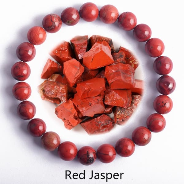 Bracelet pierre naturelle fleur verte - Bijou femme perles gemmes pourpre - Style bohème - Élastique - En gros - 21Red Jasper / 6mm Beads /