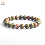 Bracelet pierre naturelle fleur verte - Bijou femme perles gemmes pourpre - Style bohème - Élastique - En gros - 3