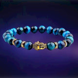 Bracelet Homme Oeil de tigre Bleu avec Bouddha - Doré 45% réduction 2