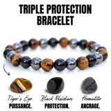 Bracelet TRIPLE PROTECTION Oeil de tigre Obsidienne Hématite - 2