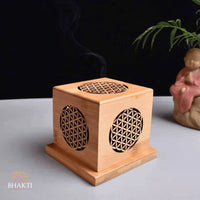 CUBE Mystique en Bambou - Diffuseur d’Encens/Sauge - Purification - Déco Spirituelle - Cube Graines de Vie + 5 carrés ignifuges - Réduction