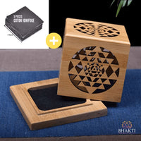 CUBE Mystique en Bambou - Diffuseur d’Encens/Sauge - Purification - Déco Spirituelle - Cube Sri Yantra + 5 carrés ignifuges - Réduction de