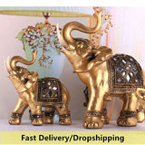 Figurine d’éléphant Feng Shui en résine dorée porte-bonheur. - 5