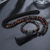 Collier de méditation 108 perles Mala en oeil tigre rouge et onyx noir - Ensemble 40% réduction 3