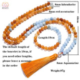 Mala 108 perles en aventurine rouge aquamarine et labradorite pour la méditation le yoga - 8