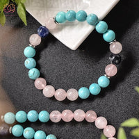 Collier Mala Perles Turquoise Quartz Rose et Sodalite - 4