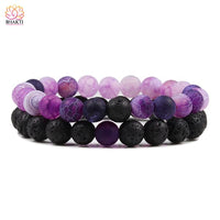 Bracelets en pierres naturelles MYMALA - Ensemble de 2 bracelets- 8mm black purple - Réduction 35%