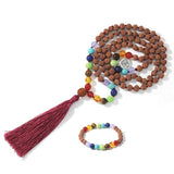 Ensemble collier et bracelet en perles de Rudraksha à 7 chakras pour hommes femmes - 1