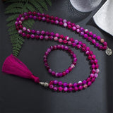Collier Mala Agate 8mm 108 Perles Yoga Méditation Rouge/Rose - 1