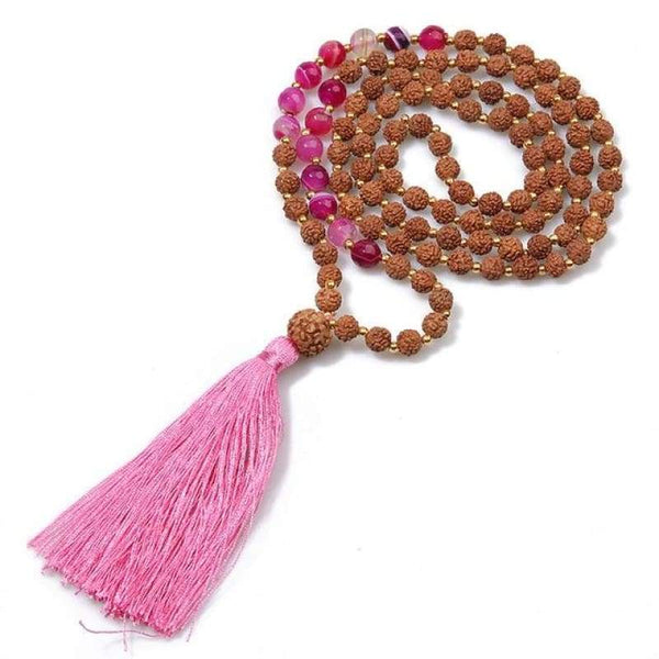 Collier Mala Traditionnel Rudraksha & Perles Assorties - Rose - Réduction de 30% 1