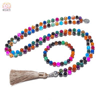 Collier mala de 108 perles en agate multicolore pour la méditation le yoga et les bénédictions - Réduction 30% 4
