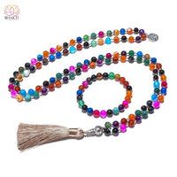 Collier mala de 108 perles en agate multicolore pour la méditation le yoga et les bénédictions - Réduction 30% 2