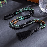 Ensemble collier et bracelet Japa Mala en Turquoise d’Agate noire d’Oeil de Tigre - 4