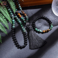 Ensemble collier et bracelet Japa Mala en Turquoise d’Agate noire d’Oeil de Tigre - 5