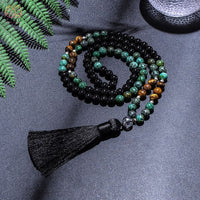 Ensemble collier et bracelet Japa Mala en Turquoise d’Agate noire d’Oeil de Tigre - 6