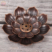 Fleur de Lotus Brûleur d’encens porte-bâton en métal effet bronze bouddhiste - Réduction 10% 3