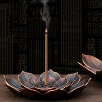 Fleur de Lotus Brûleur d’encens porte-bâton en métal effet bronze bouddhiste - Réduction 30% 2