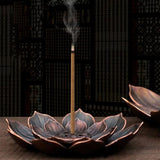 Fleur de Lotus Brûleur d’encens porte-bâton en métal effet bronze bouddhiste - Réduction 10% 2