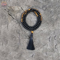 Japamala en oeil de tigre et onyx noir: un bijou unique pour la méditation le yoga - 2