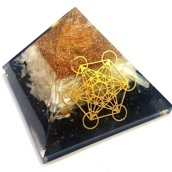 Orgonite Grande Pyramide Protection Tourmaline & Sélénite Cube Metatron - Réduction de 30% 1
