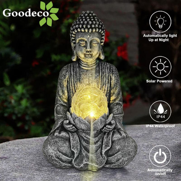 Statuette de bouddha avec boule verre craquelée Sculpte la lumière solaire décoration zen d’extérieur ou d’intérieur. - 45% réduction 1