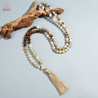 Ensemble de collier Mala en perles pierre amazonite et oeil tigre pour hommes femmes - 3