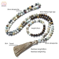 Ensemble de collier Mala en perles pierre amazonite et oeil tigre pour hommes femmes - 7