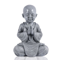 Statuette jeune moine bouddhiste en position assise décoration de Jardin Zen. - Stone Grey 2